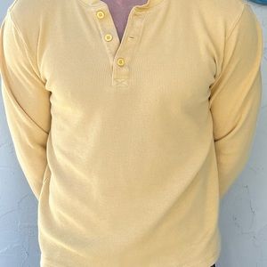 LL Bean waffle knit Henley butter cream yellow size large